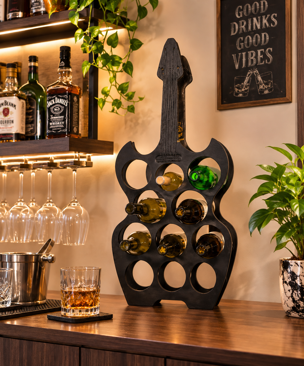 Guitar-Shaped Wine Rack Bar Display