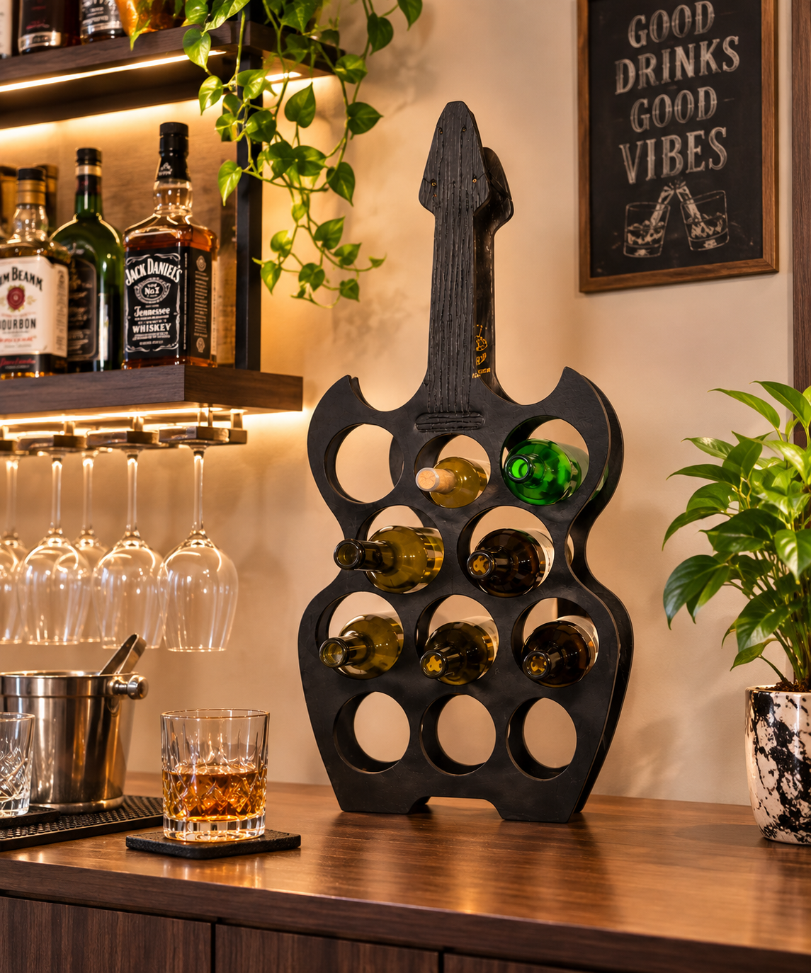 Guitar-Shaped Wine Rack Bar Display