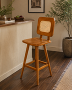 Wooden Cane-Back Bar Stool