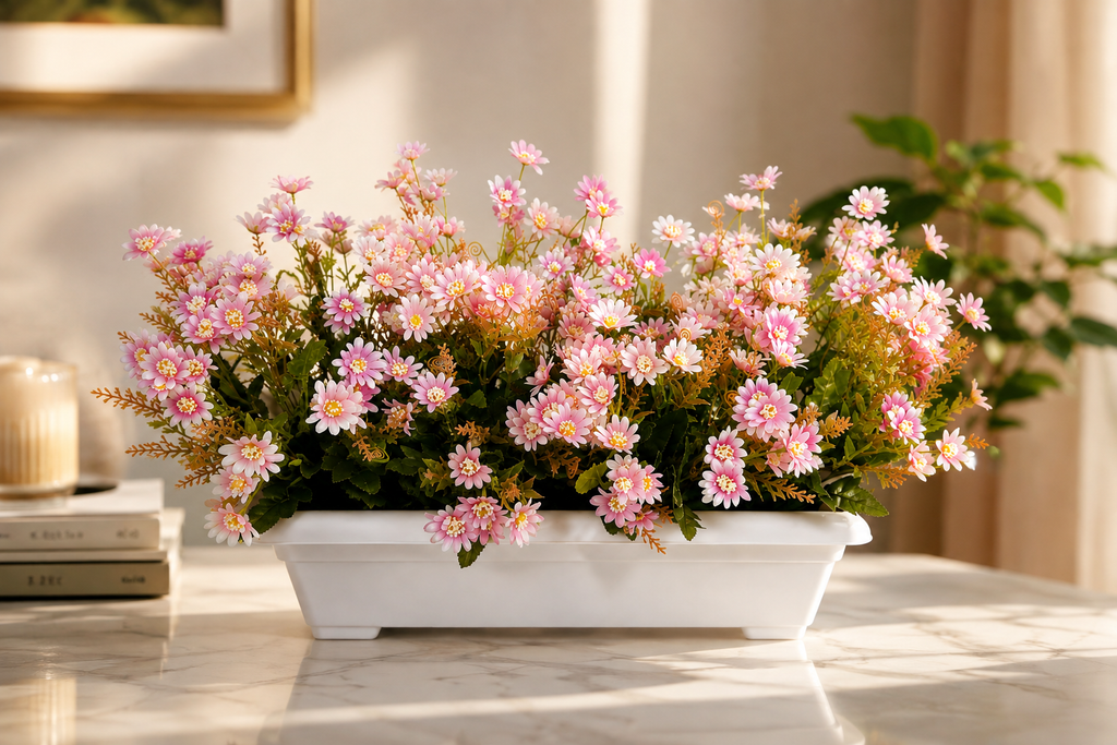 Artificial Pink Daisy Flower Planter
