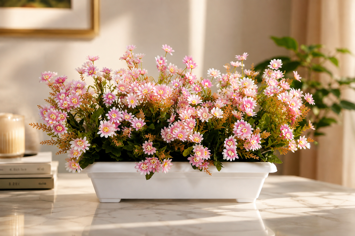 Artificial Pink Daisy Flower Planter