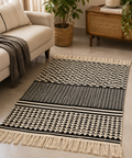 Black & Cream Geometric Handwoven Rug