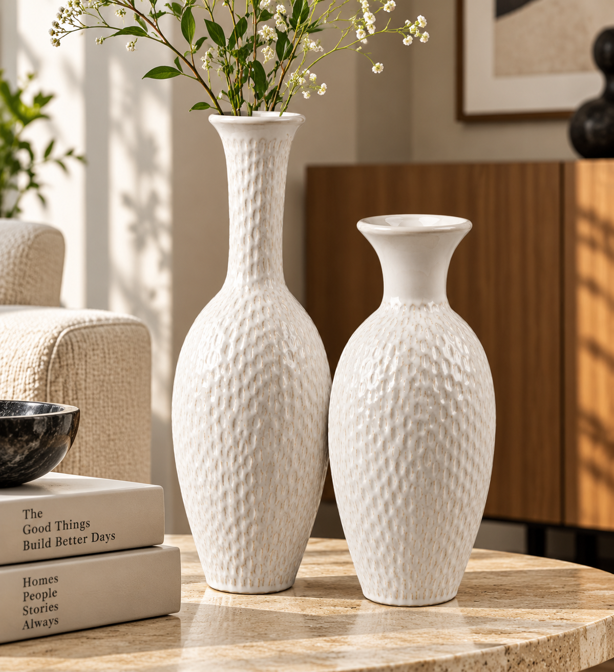 Premium Textured Ceramic Vase Set*2P