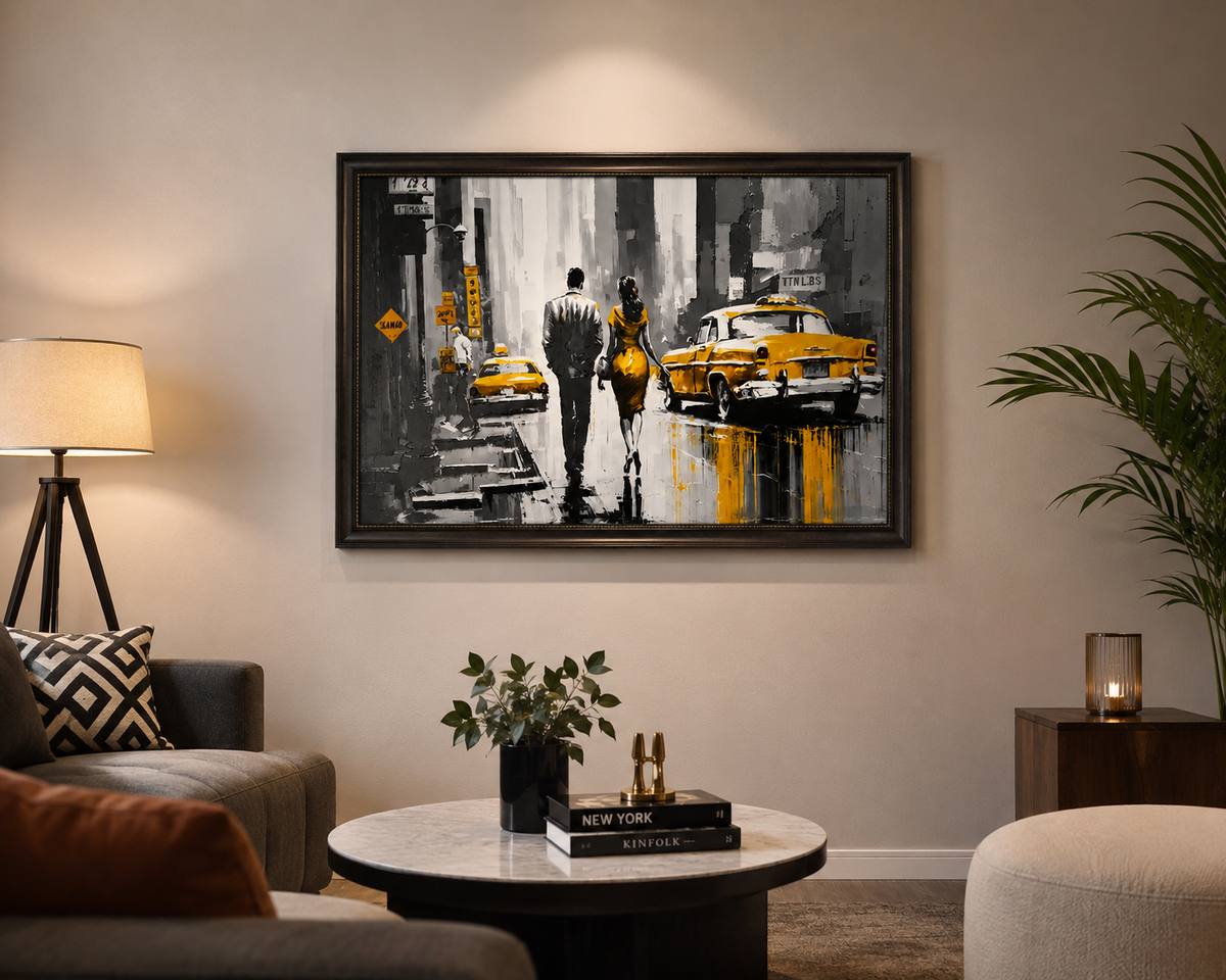 Premium Urban Rainy Street Framed Painting