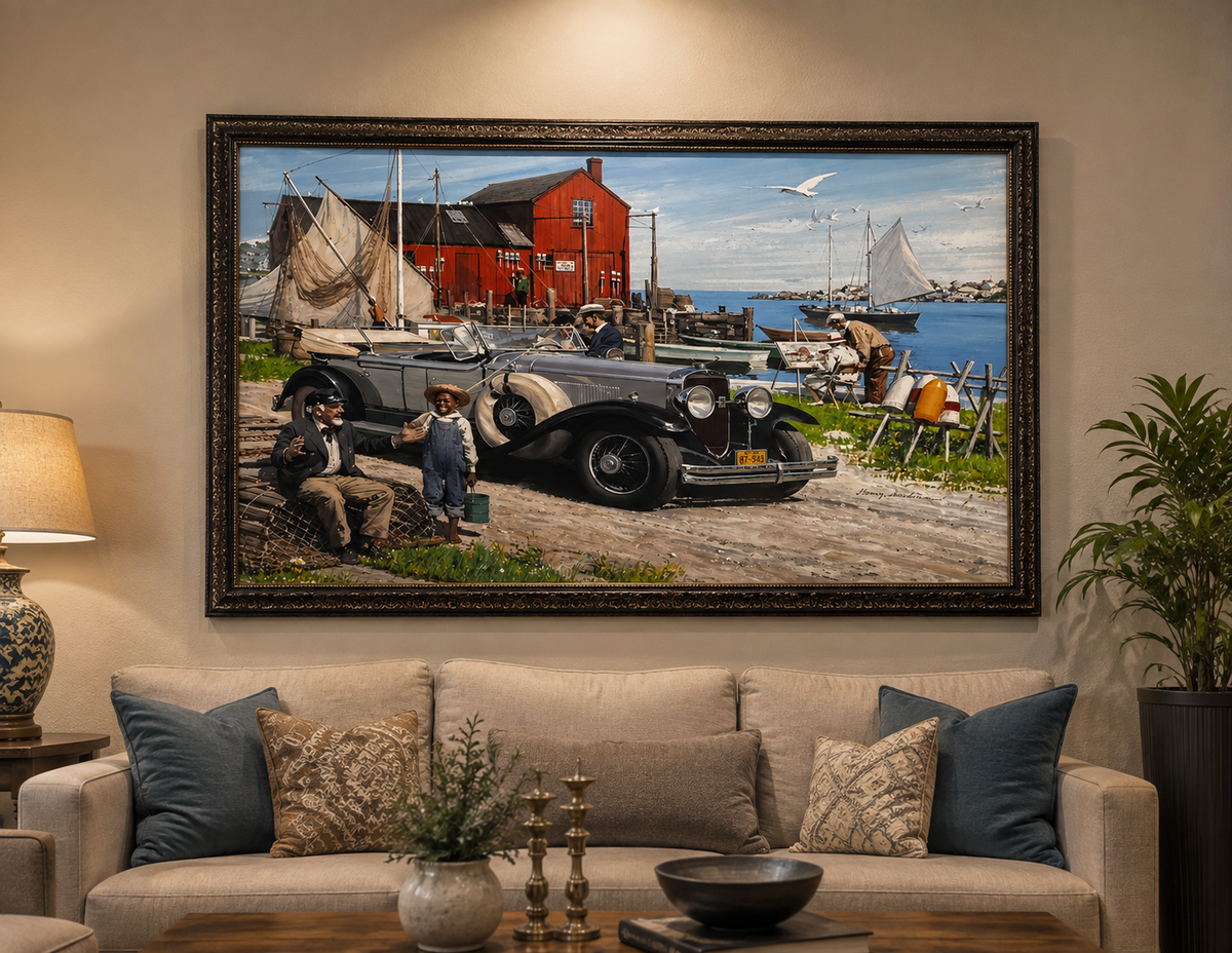 Vintage Coastal Harbor Framed Wall Painting