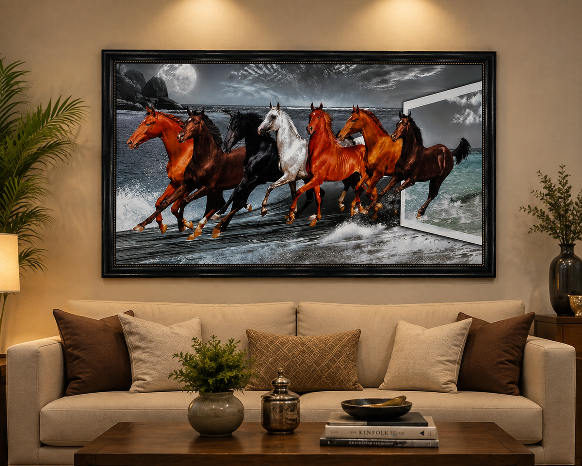 Majestic Moonlit Horses Framed Wall Painting