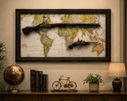 Vintage World Map & Antique Firearm Shadow Box