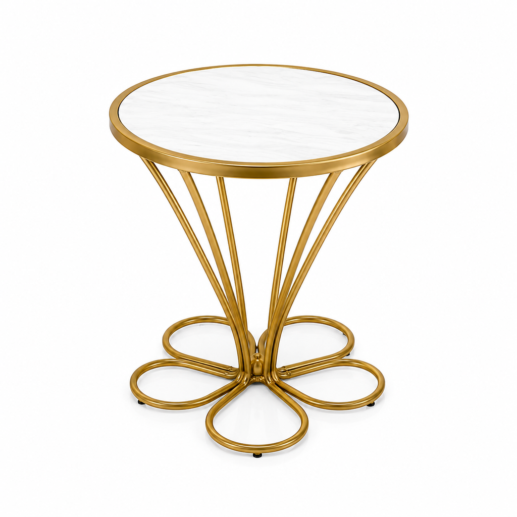 Round Side Table Golden White