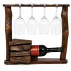 Wooden Wine Bottle And Glass Holder