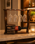 Wooden Wine Bottle And Glass Holder