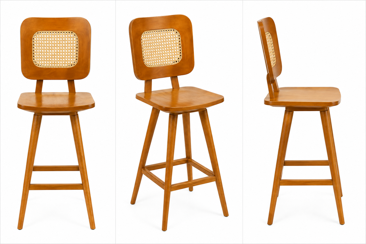 Wooden Cane-Back Bar Stool