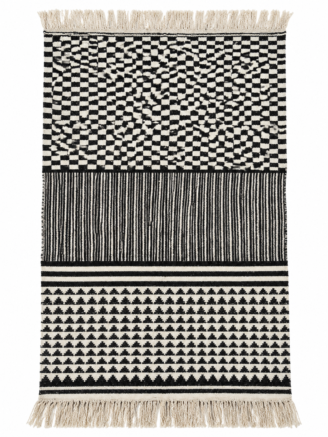 Black & Cream Geometric Handwoven Rug