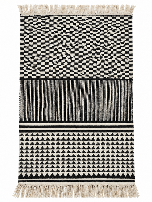 Black & Cream Geometric Handwoven Rug
