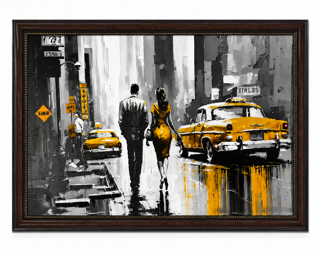 Premium Urban Rainy Street Framed Painting