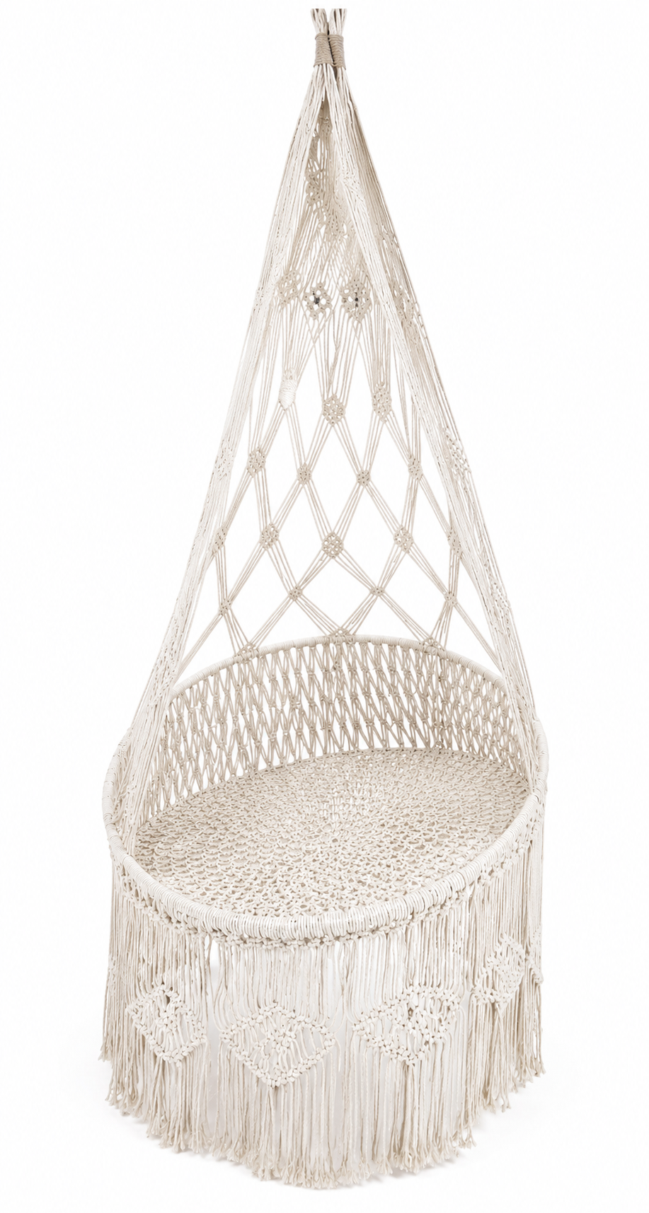 Handcrafted White Cotton Macramé Hanging Chair