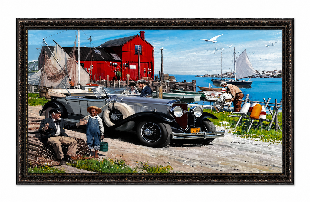 Vintage Coastal Harbor Framed Wall Painting