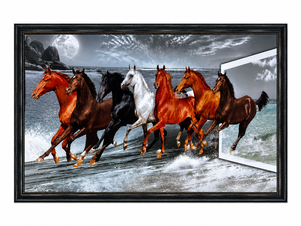 Majestic Moonlit Horses Framed Wall Painting