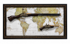 Vintage World Map & Antique Firearm Shadow Box