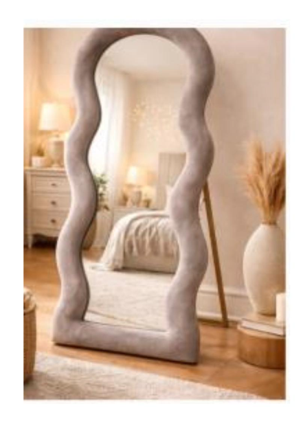 Modern Wavy Full-Length Mirror – Creme Finish