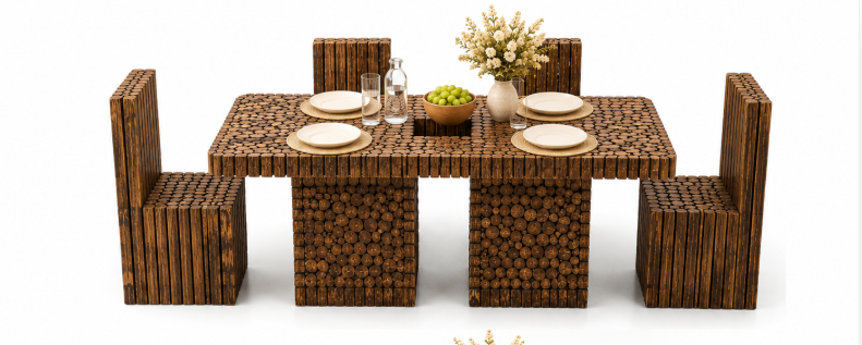 Wooden Square Coffee Table With 4 Chair
