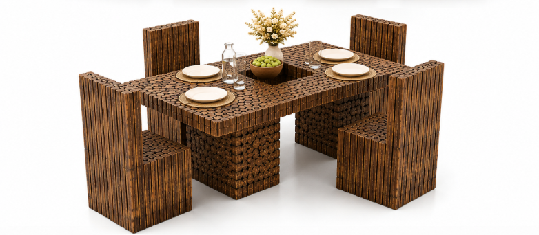 Wooden Square Coffee Table With 4 Chair