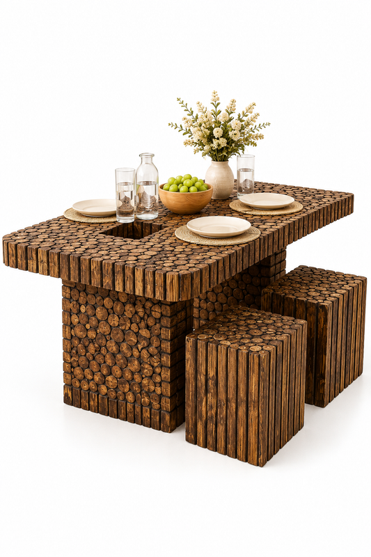 Wooden Square Coffee Table With 4 Chair